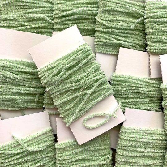 Light Green & White + Silver Chenille Sparkle Cording ~ 5 yards ~ Tiny 1/8" wide